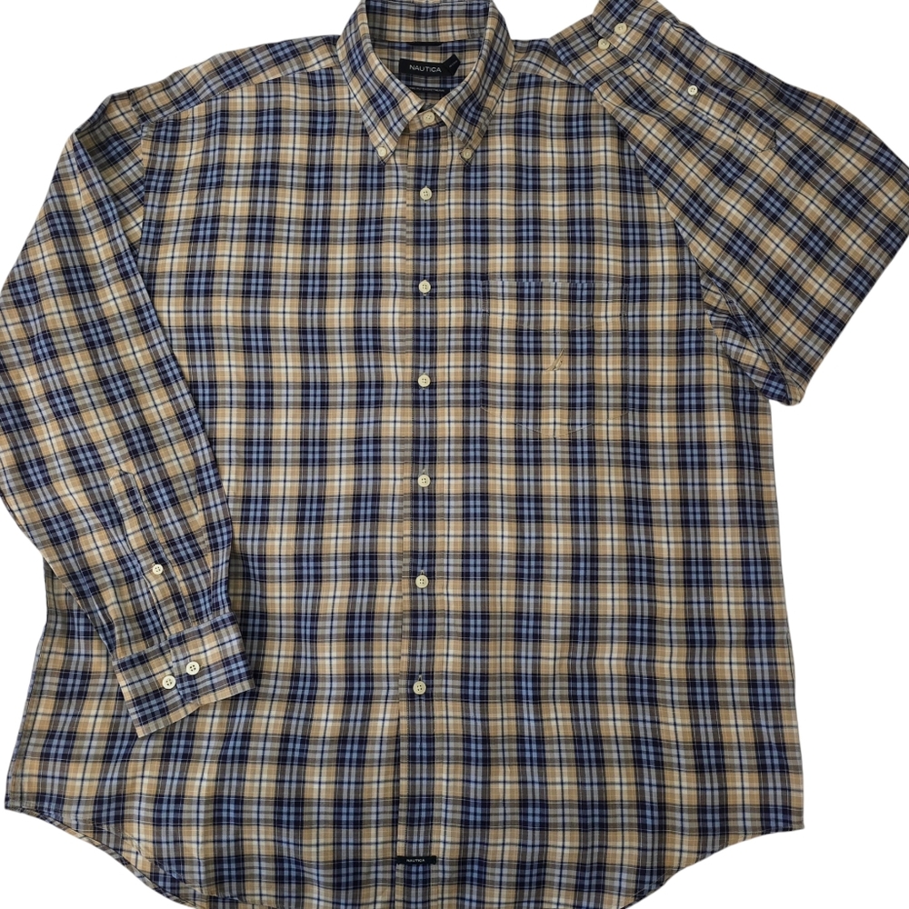 Nautica Mens Blue/yellow XL Long Sleeve Button Up shirt
